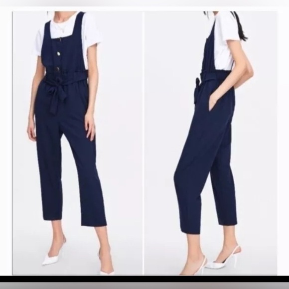 ZARA Women's Navy Jumpsuit with Gold Buttons. NWOT - Picture 3 of 4
